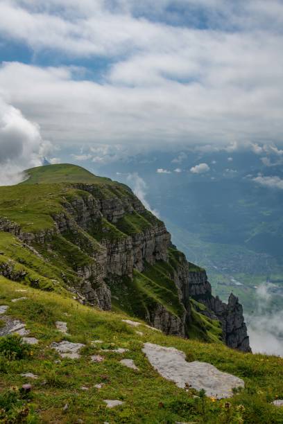 istock A steep cliff overgrown with grass under a cloudy sky 1473652711