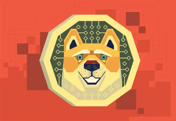 Vector illustration of happy dog digital golden medal