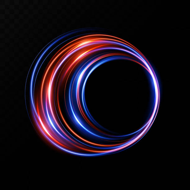 istock Portal and frame, abstract light lines of movement and speed. Red-blue color, light ellipse. Bright galaxy. Glowing podium. Space tunnel. Light everyday glowing effect. semicircular wave, light whirlw 1473654058