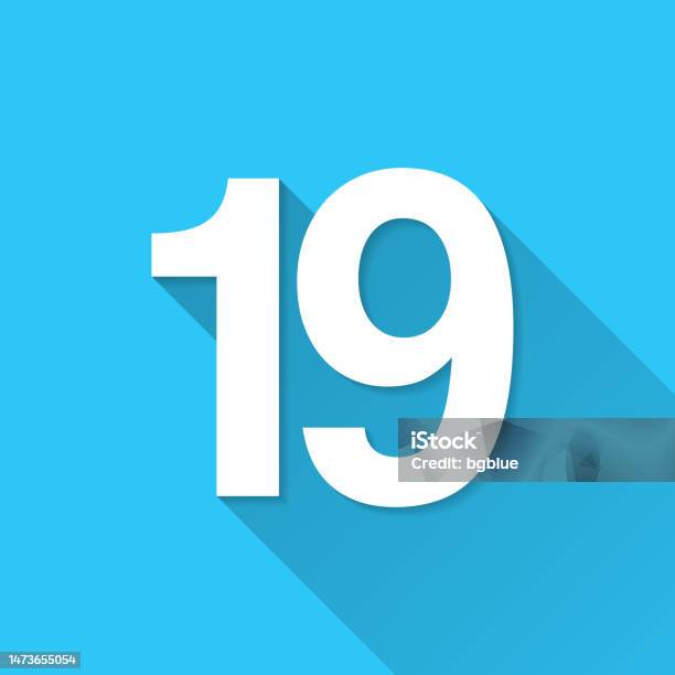 19 Number Nineteen Icon On Blue Background Flat Design With Long Shadow 19 Number Nineteen Icon On Blue Background Flat Design With Long Shadow