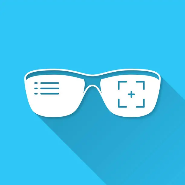 Vector illustration of Smart glasses. Icon on blue background - Flat Design with Long Shadow