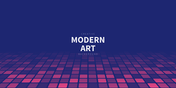 Modern and trendy background. Geometric design with a mosaic of squares, looking like a dance floor. Beautiful color gradient. This illustration can be used for your design, with space for your text (colors used: Red, Pink, Purple, Blue). Vector Illustration (EPS file, well layered and grouped), wide format (2:1). Easy to edit, manipulate, resize or colorize. Vector and Jpeg file of different sizes.