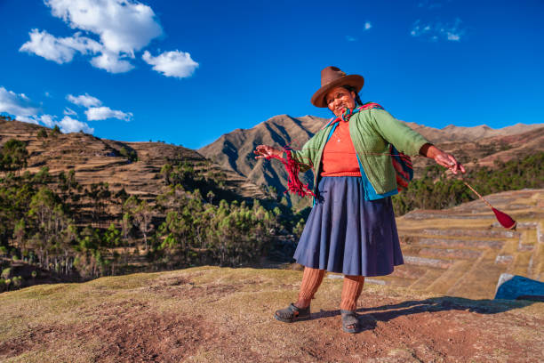 istock Peruvian woman spinning wool by hand, Sacred Valley, Peru 1473659217