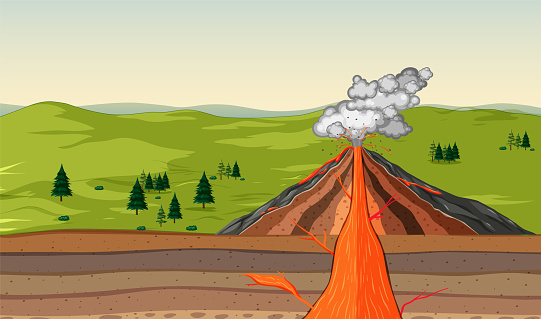 What causes a volcanic eruption illustration