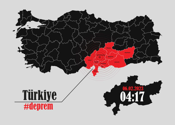 earthquake in turkey. break line. infographic vector design of the affected provinces of eastern and central turkey. vector illustration. - turkey earthquake 幅插畫檔、美工圖案、卡通及圖標
