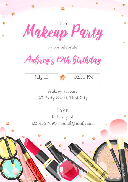 Makeup birthday party invitation template vector art illustration