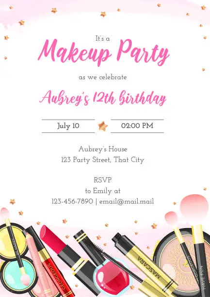 Vector illustration of Makeup birthday party invitation template