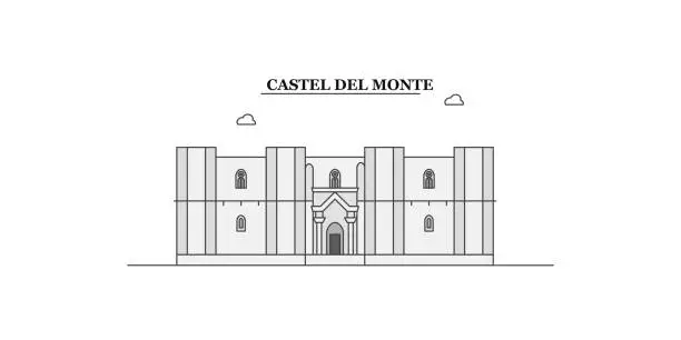 Vector illustration of Italy, Apulia, Castel Del Monte city skyline isolated vector illustration, icons