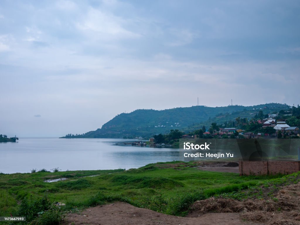 Lake Kivu Gisenyi, Rwanda - March, 2015: a scenery of shore at Kibu lake Beach Stock Photo