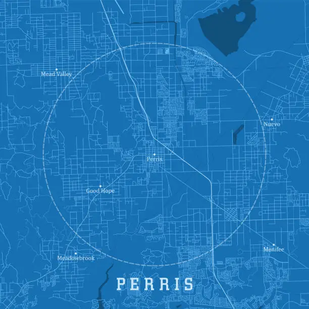 Vector illustration of Perris CA City Vector Road Map Blue Text