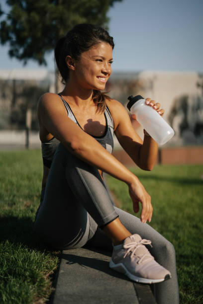 istock Happy girl resting after training. 1473669766