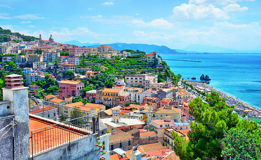 Wide angle view of Vietri sul Mare town, Campania, Italy