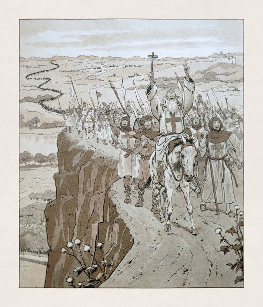 Knight templars heading to Jerusalem Old illustration of  a group of knight templars heading to the holy land.. knights templar stock illustrations