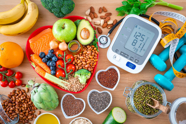 Well balanced diet and blood pressure control for heart care stock photo