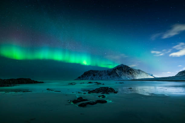 istock Northern lights, aurora borealis over Flakstad beach in Norway 1473676236