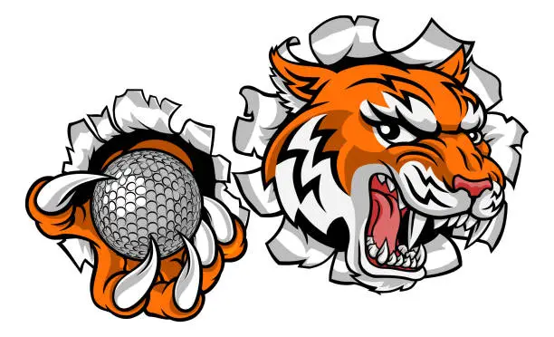 Vector illustration of Tiger Golf Ball Player Animal Sports Mascot