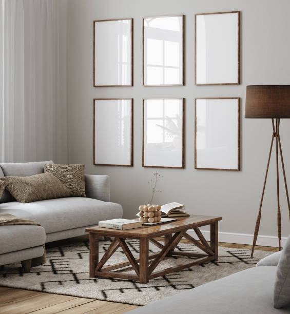 istock Mockup frame in farmhouse living room interior 1473676742