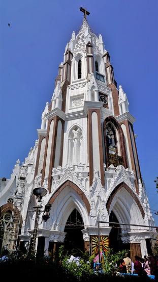 Bangalore,Karnataka,India-January 01 2023: Catholic Christians in saint mary statue in St.marys Basilica or Velankannimatha church.