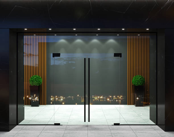istock Glass partition mockup and modern doors in hall 1473677723