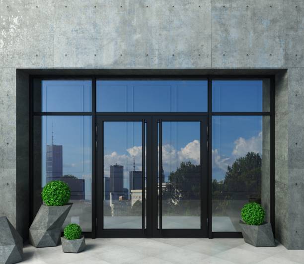 istock Glass partition mockup and modern doors in hall 1473677724