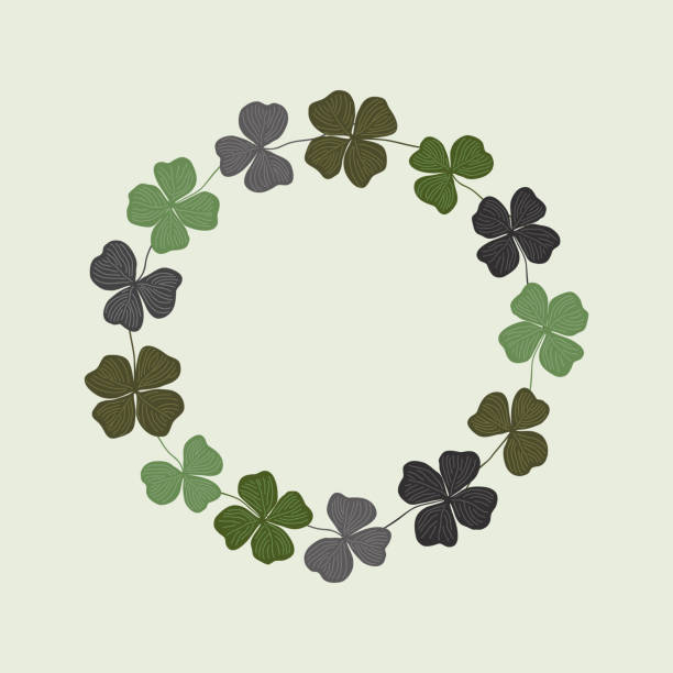 istock Clover wreath. Round frame of hand drawn clover leaves. St. Patrick day background. Vector flat illustration. 1473678980