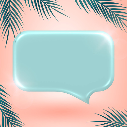 3d render. Summer icon chat with palm leaves.