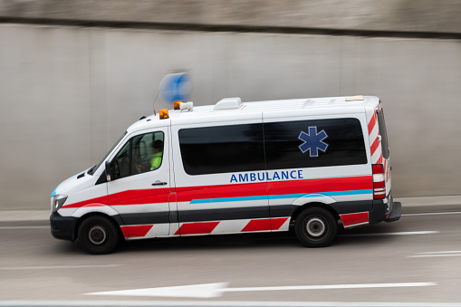 An ambulance van in motion
