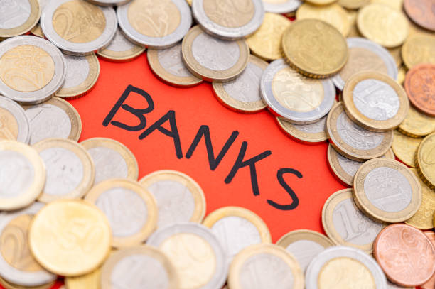 istock Word Bank, with coins around it. 1473681412
