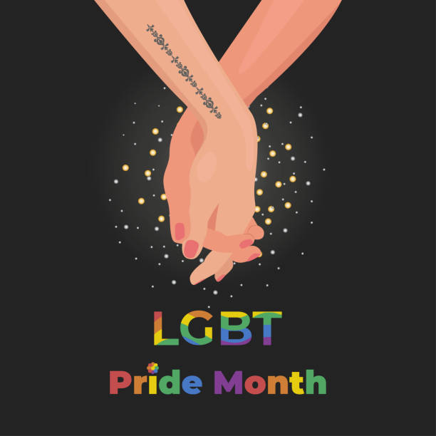 ilustraciones, imágenes clip art, dibujos animados e iconos de stock de banner lgbt de la mano, mes del orgullo, ilustración vectorial - rainbow gay pride homosexual homosexual couple