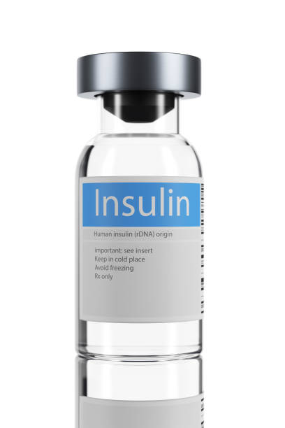 Bottle of insulin isolated on white background. 3d render. stock photo