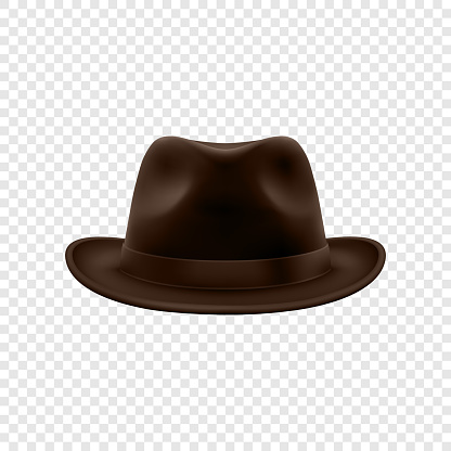 Vector 3d Realistic Brown Vintage Classic Gentleman Hat, Cap Icon Closeup Isolated. Front View. Mens Unisex Hat Design Template. Vector Illustration.