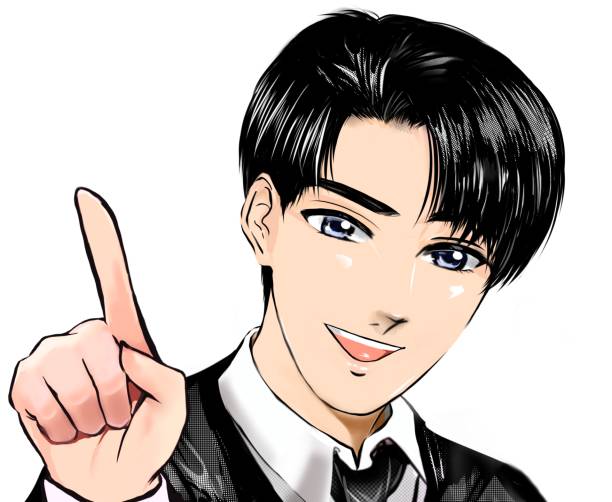 Manga illustration of  a handsome teacher in a suit with black hair gently pointing and teaching Manga illustration of  a handsome teacher in a suit with black hair gently pointing and teaching k pop stock illustrations