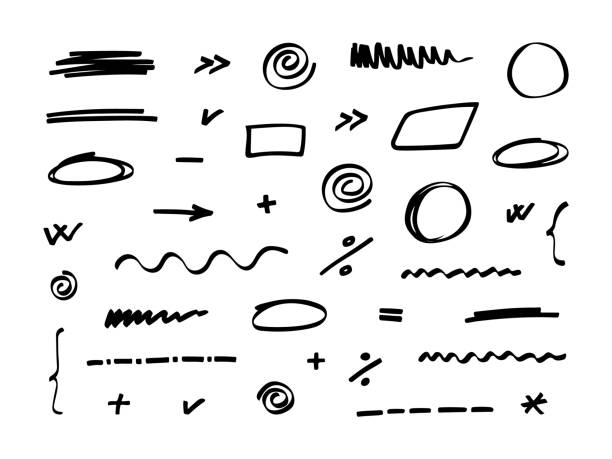 ilustrações de stock, clip art, desenhos animados e ícones de set of doodle circle, oval, mathematical symbols and frames. - asterisk