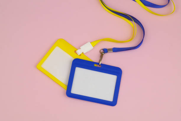 istock Yellow and blue badges on pink background. 1473686850