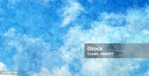 istock watercolor illustration of gentle summer sky background , image of blue sky and white clouds 1473687588