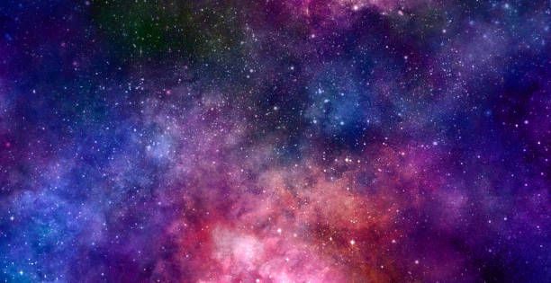 buntes weltraumbild mit vielen sternen, schöne abstrakte himmel handgezeichnete illustration mit lebendigen farben - glitter purple backgrounds shiny stock-grafiken, -clipart, -cartoons und -symbole