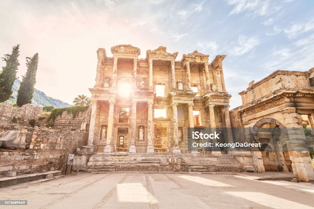 Vacation in Turkey view of Ephesus Ancient City during summer which was an ancient Greek city on the coast of Ionia Ephesus Stock Photo