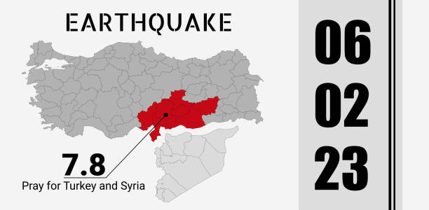 Turkey and Syria earthquake banner with scheme and earthquake red area. Vector Illustration of the map of Turkey with the place of the earthquake. Turkey and Syria earthquake banner with scheme and earthquake red area. Vector Illustration of the map of Turkey with the place of the earthquake. turkey earthquake stock illustrations