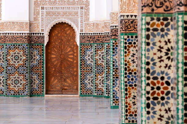 Beautiful typical moroccan tiles in the Madrasa - Marocco stock photo