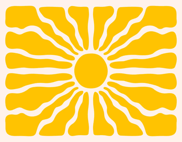 горизонтальный ретро-фон с ярким солнечным всплеском в стиле 60-х, 70-х годов - sun stock illustrations
