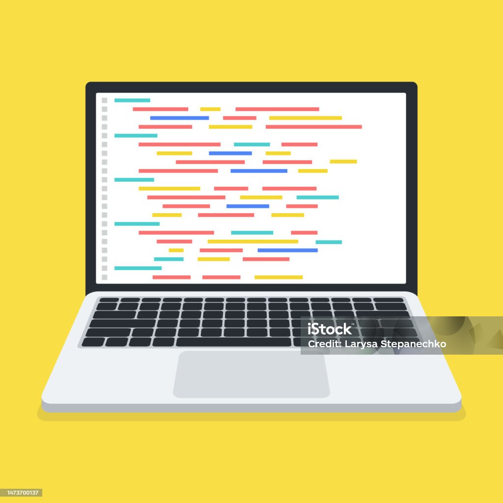 Web Developer Design Programming Laptop Screen Code On Yellow ...