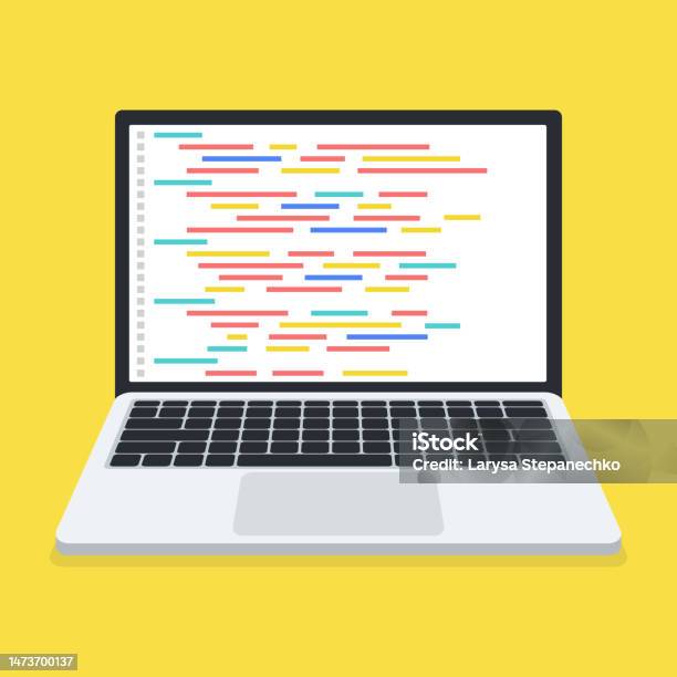 Web Developer Design Programming Laptop Screen Code On Yellow ...