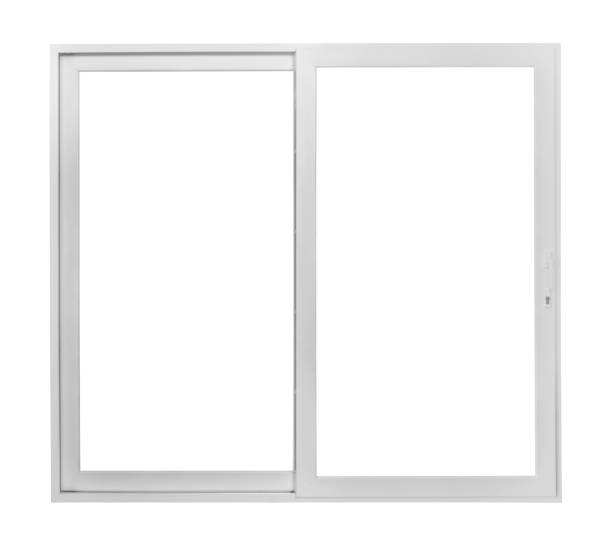 istock Real modern house window frame isolated on white background 1473701039
