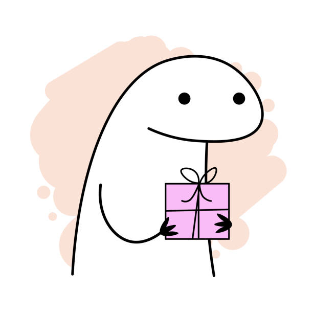Meme Flork Holding A Gift Box On A Beige Background Stock