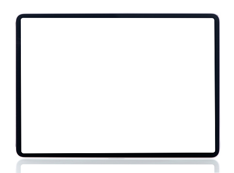 Blank white screen tablet computer. Isolated on white.