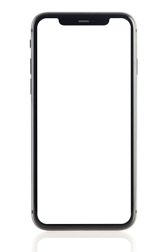 Empty blank screen smart phone on white background. Isolated on white.