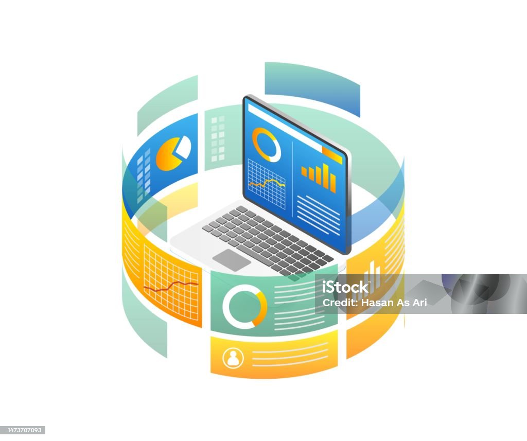 Computer Drawing Analytics Isometric Flat 3d Illustration Concept Of Computer Data Analytics ...
