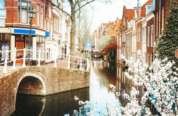 구도시, 델프트 분도착지네덜란드 - delft europe spring old town 뉴스 사진 이미�지