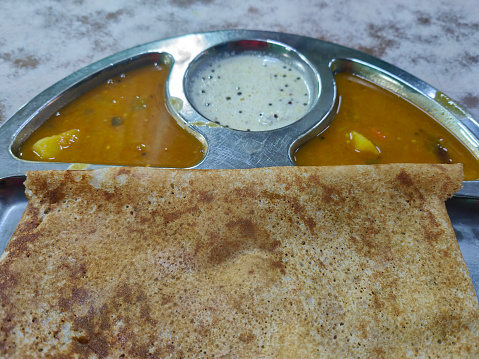 Malaysian favourite - Dosa (Thosai) with chutney and dahl condiments