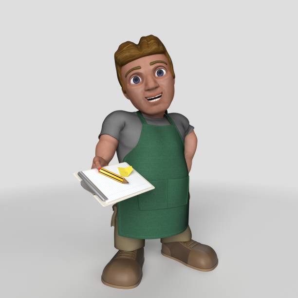 3D Render of Cartoon Shop Keeper Character